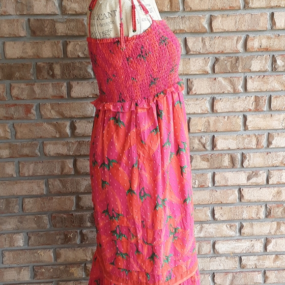 FARM Rio Red Pepper Ruffled Smocked Midi Sundress - Picture 8 of 15